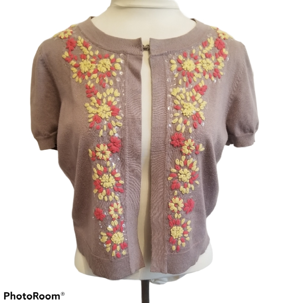 INC Short open cardigan  with embroidery L